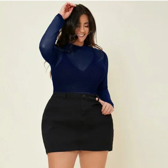 NEW WITHOUT TAGS Blue Mesh Long Sleeve Top 2X - Picture 5 of 6